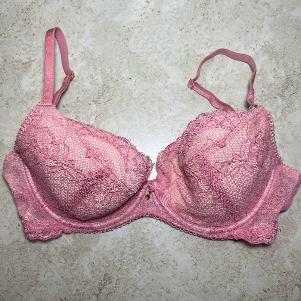 Gossard Superboost Lace Padded Plunge Bra Pink 30DD 30E 7711 Underwire Lingerie